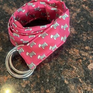 JCrew Size Small Silk D Ring Belt Hot Pink with Yorkie print
